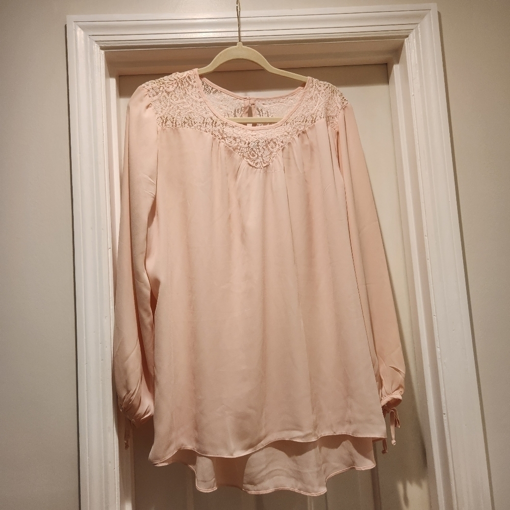 Cato semi sheer long sleeve blouse woth lace detail